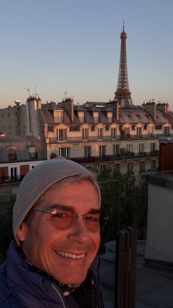 Man on Paris rooftop